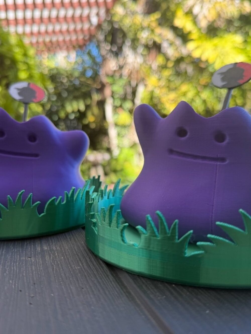 Purple Ditto Pokemon Pot with Green Grass Base